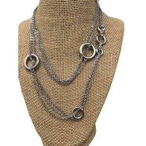 Lia Sophia Inner Circle Silver Tone Multi Chain Necklace Can be Doubled Adj 35"